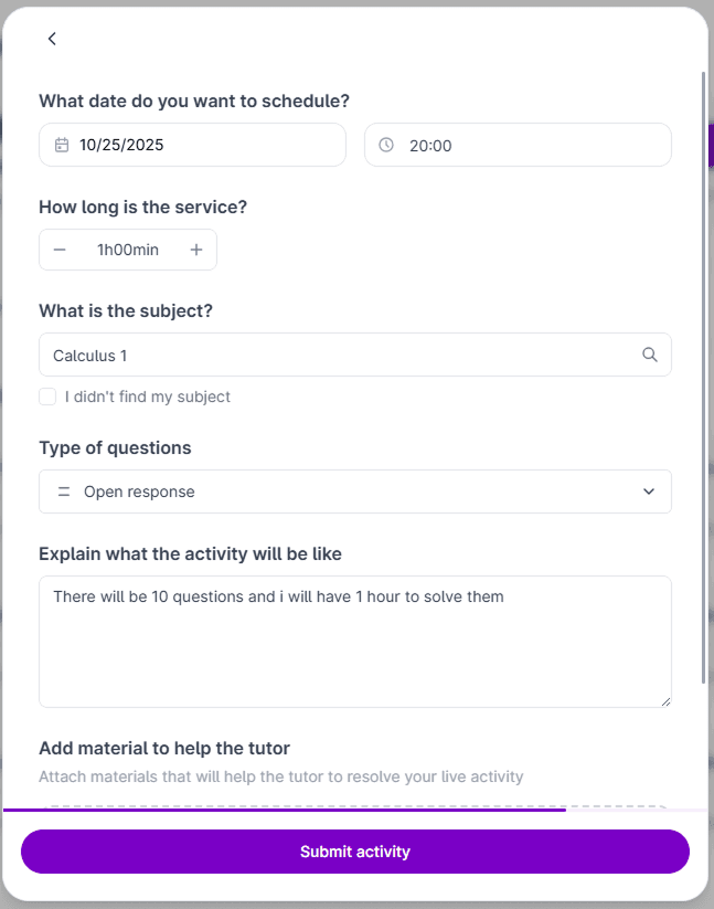 Screenshot of the field to solve with tutor