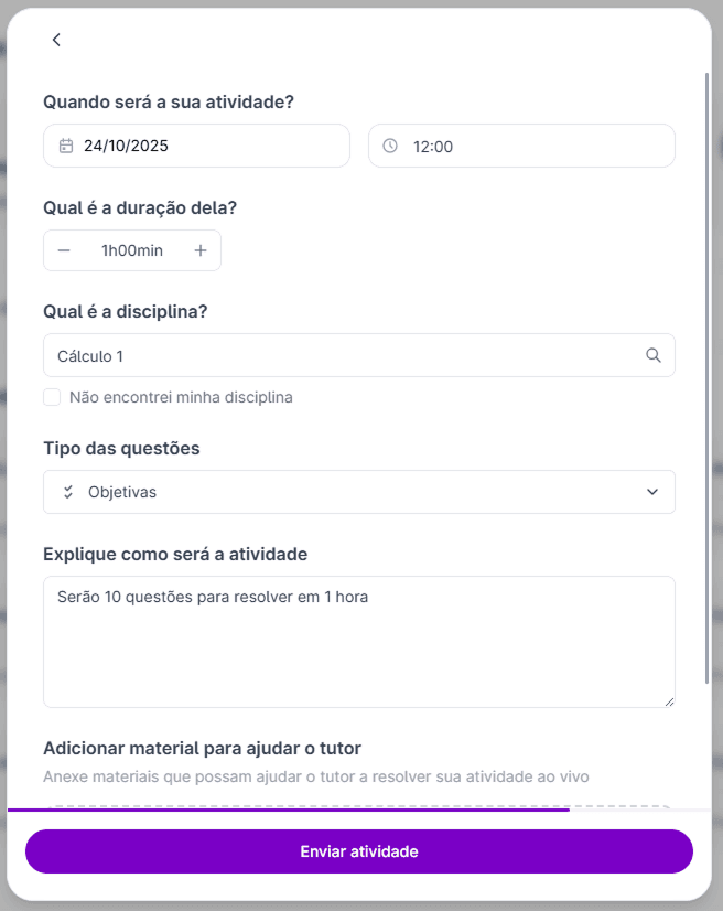 Captura de tela do campo para resolver com tutor